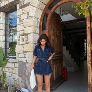 ZARA Cropped Denim Shirt and Wrap Denim Skort Set